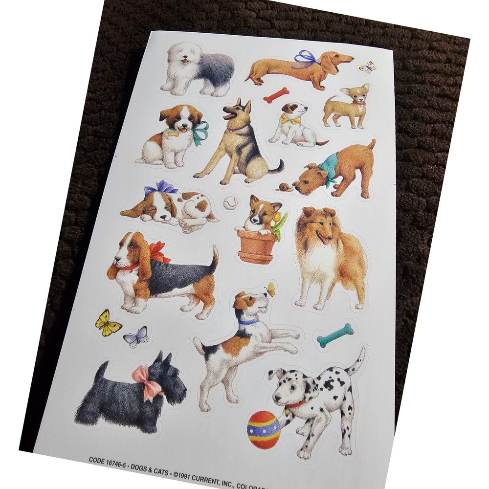 Vintage‎ Current 1991 Dogs & Cat Sheet Of Dog Stickers